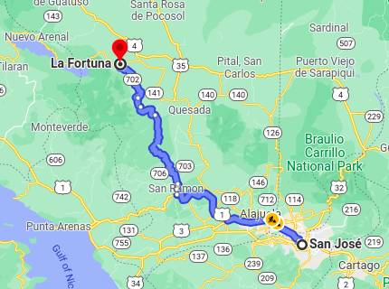 Conduciendo desde San José a La Fortuna